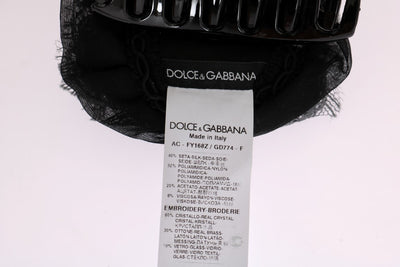 Dolce & Gabbana Black Gray Floral Lace Crystal Hair Claw
