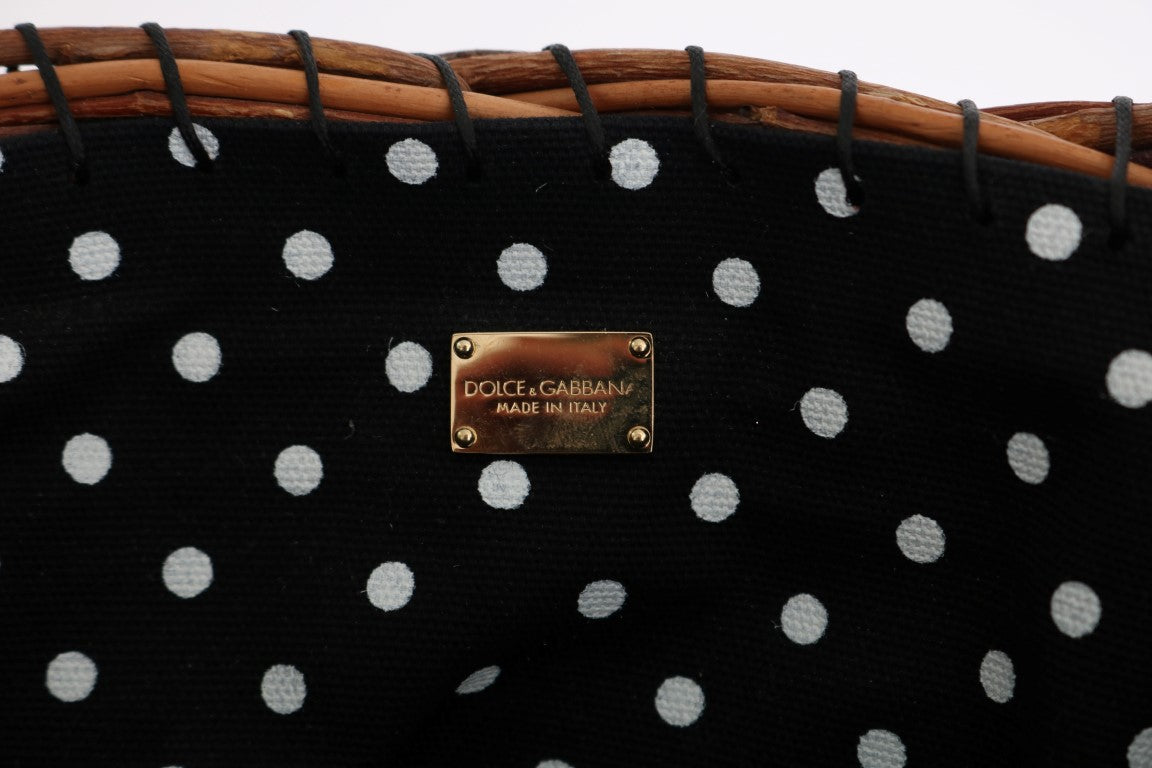 Dolce & Gabbana Beige Straw Snakeskin Pom Pom Crystal AGNESE Bag