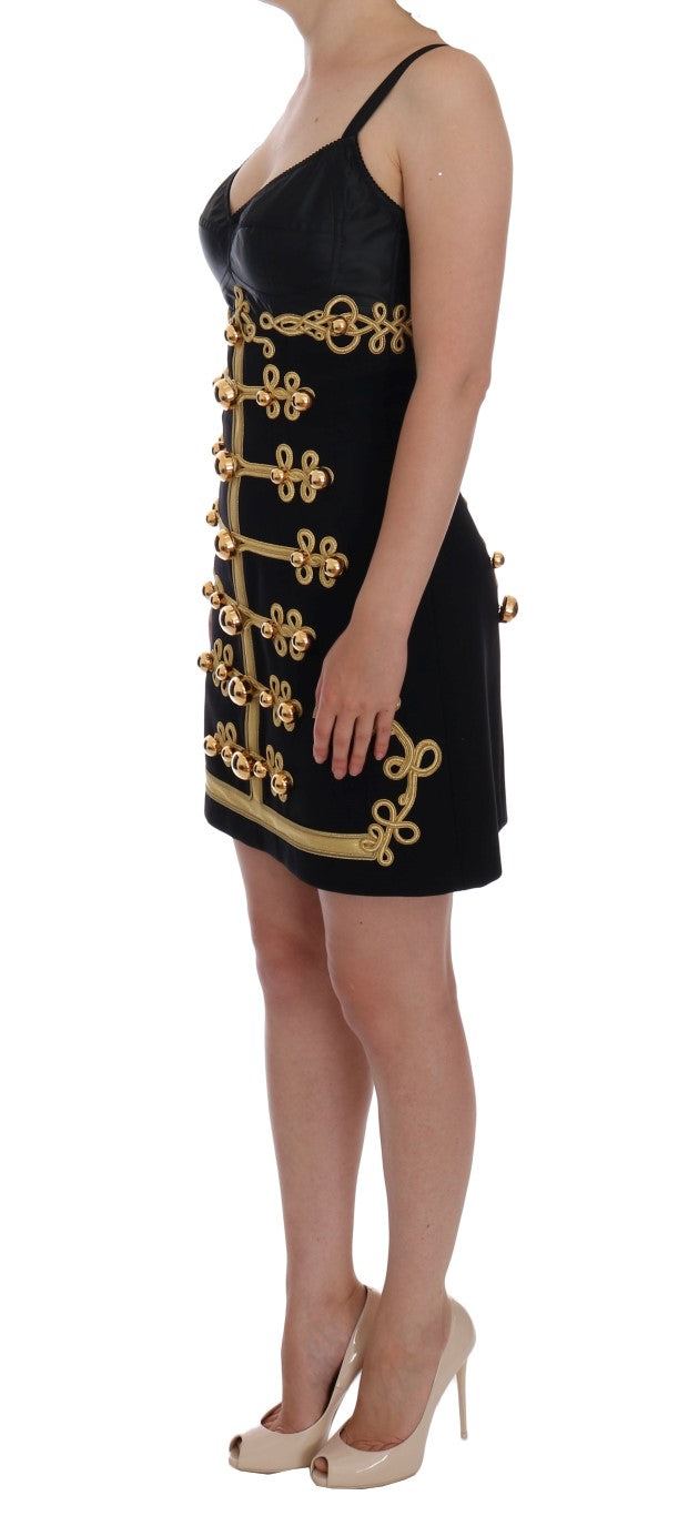Dolce & Gabbana Black Wool Stretch Gold A-Line Dress
