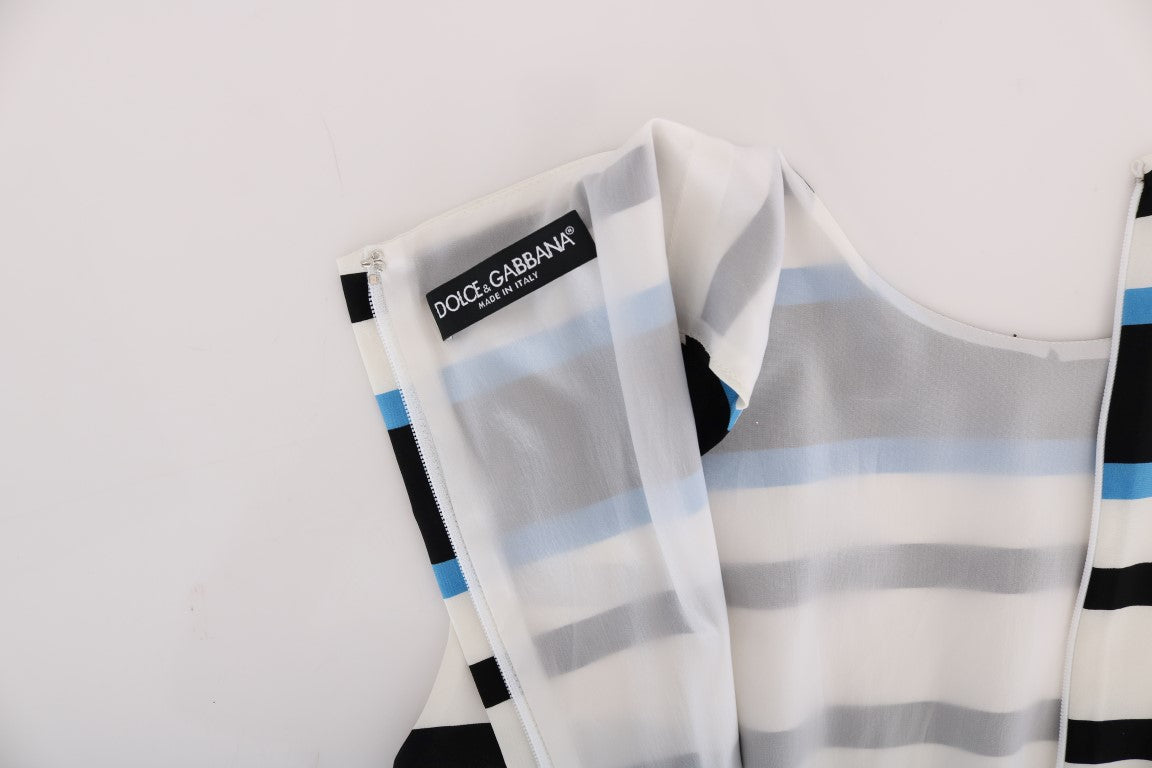 Dolce & Gabbana Blue White Striped Silk Stretch Shift Dress