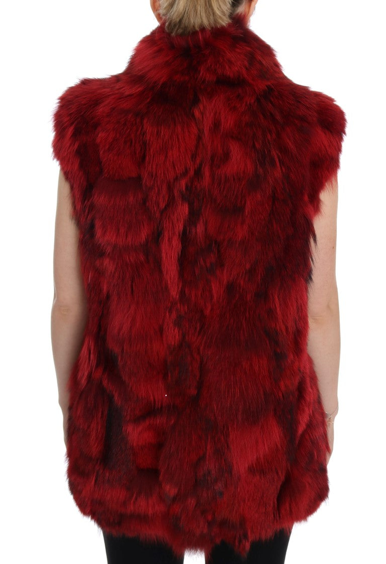 Dolce & Gabbana Red Coyote Fur Sleeveless Coat Jacket