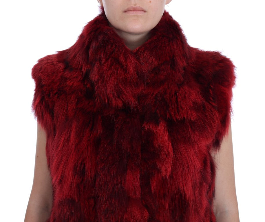 Dolce & Gabbana Red Coyote Fur Sleeveless Coat Jacket
