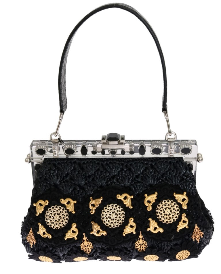 Dolce & Gabbana Black Tassel Gold Baroque Crystal VANDA Bag