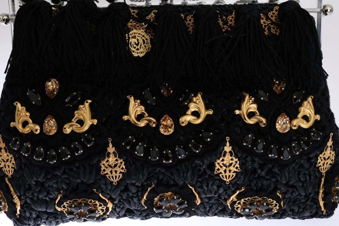 Dolce & Gabbana Black Tassel Gold Baroque Crystal VANDA Bag