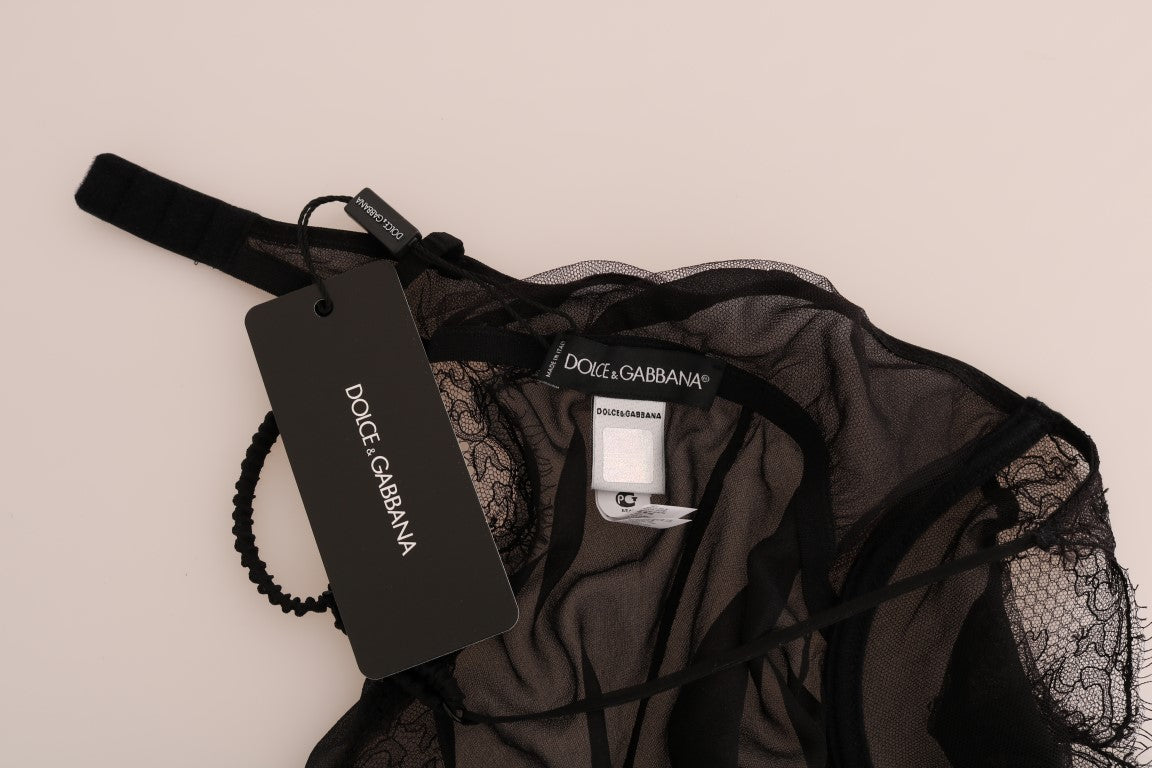 Dolce & Gabbana Black Silk Lace Chemise Lingerie Top