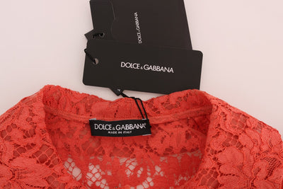 Dolce & Gabbana Orange Crystal Buttons Floral Lace Blouse