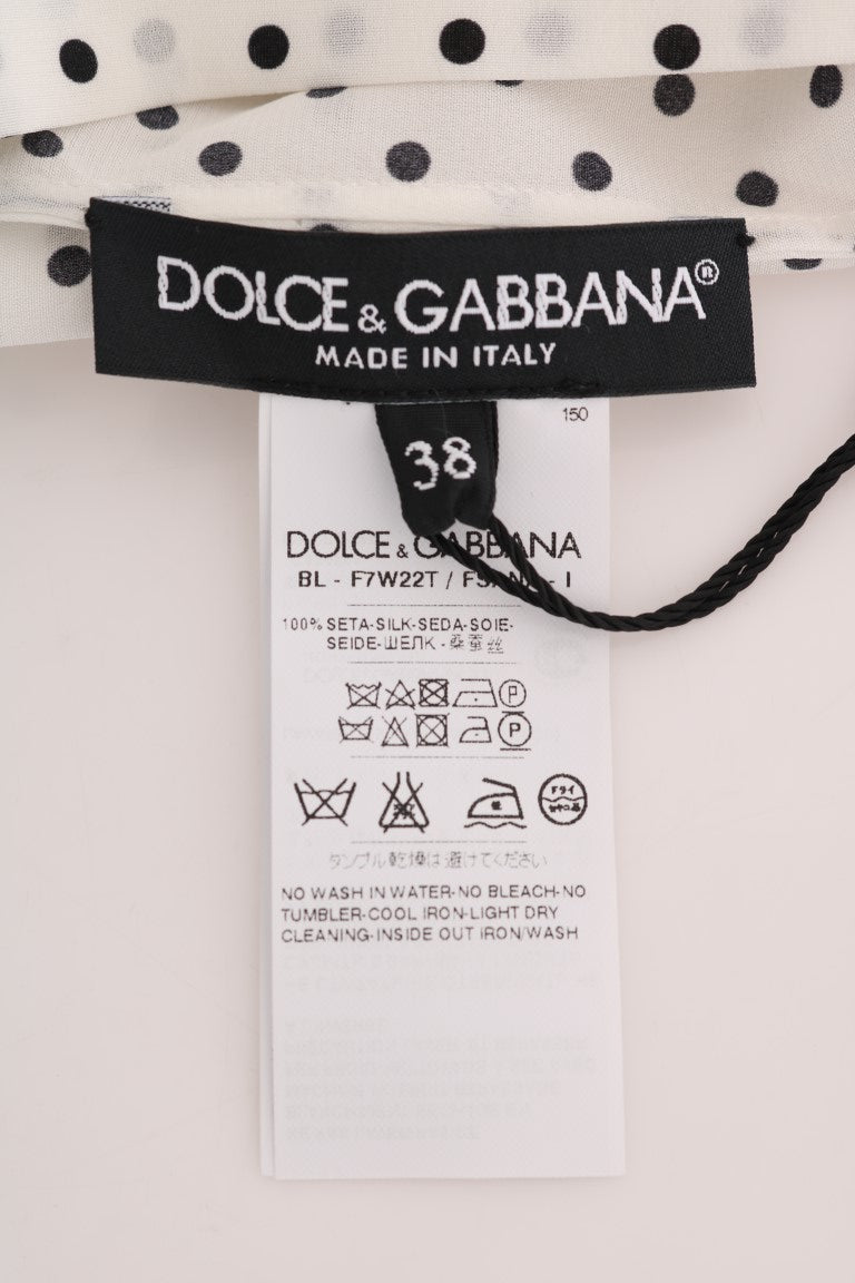 Dolce & Gabbana White Polka Dotted Silk T-shirt Top