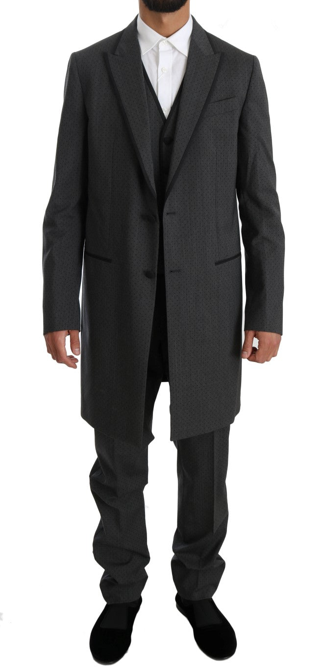 Dolce & Gabbana Gray Wool Long 3 Piece Two Button Suit