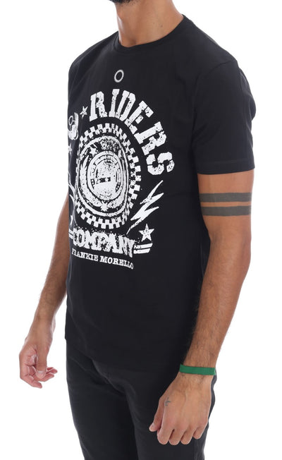 Frankie Morello Black Cotton RIDERS Crewneck T-Shirt
