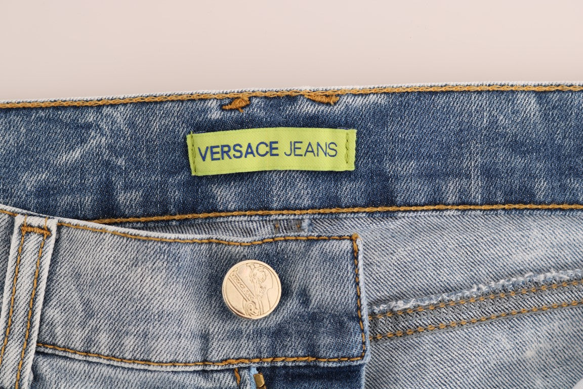 Versace Jeans Blue Wash Torn Stretch Slim Fit Jeans