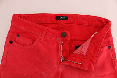 Costume National Red Cotton Stretch Slim Jeans