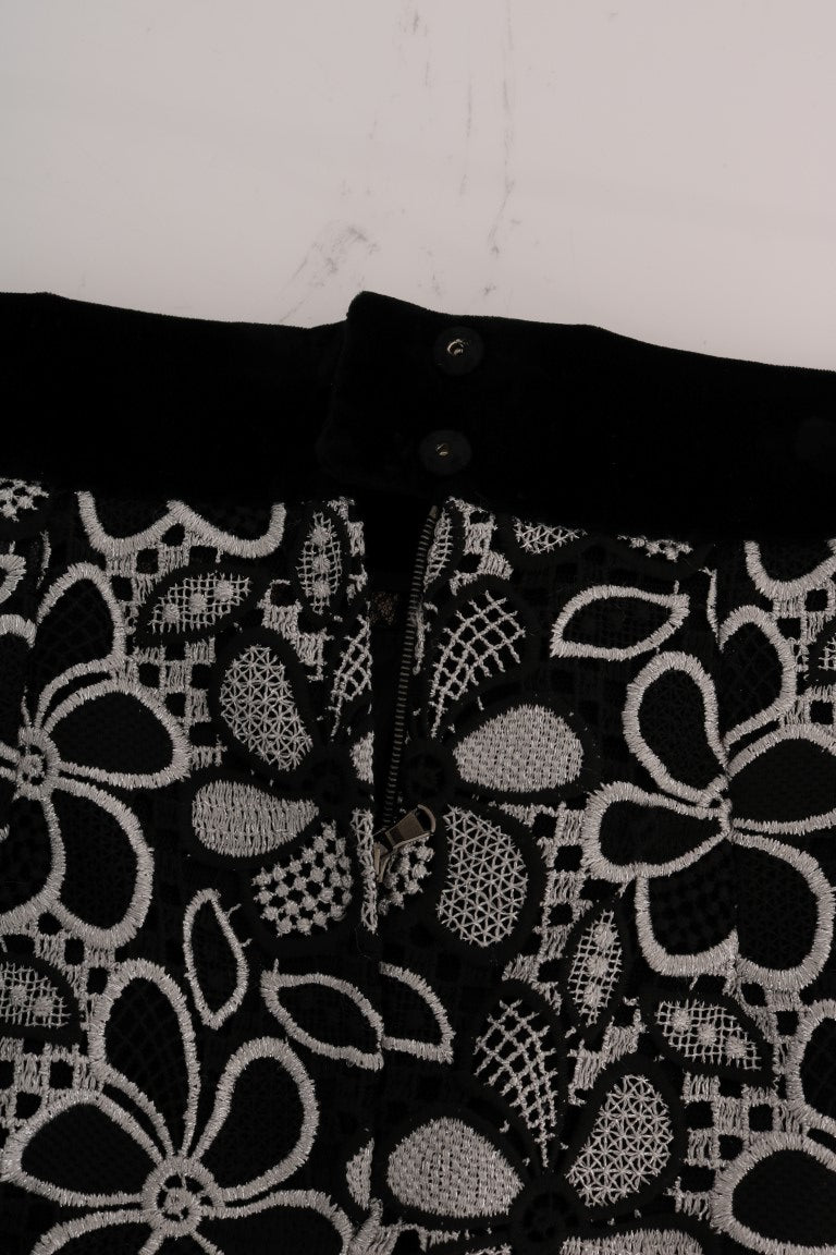 Dolce & Gabbana Floral Macramé Lace Crystal Button Skirt