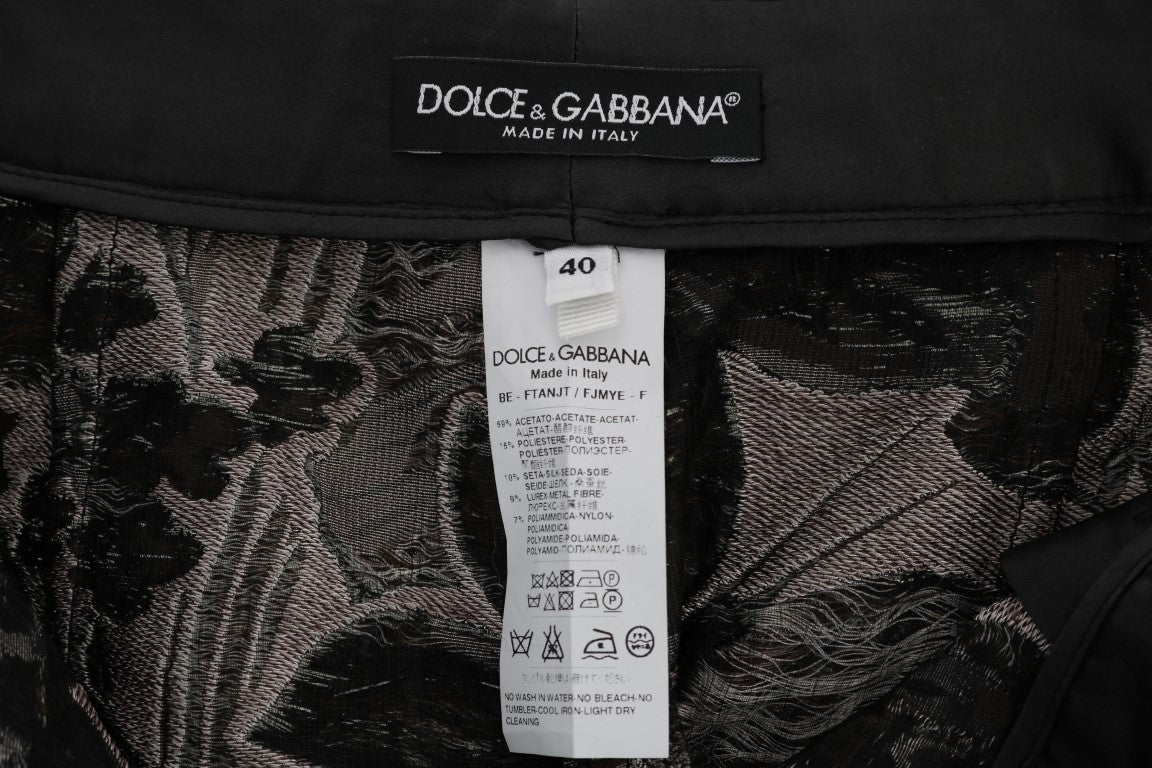 Dolce & Gabbana Gray Floral Brocade High Waist Shorts