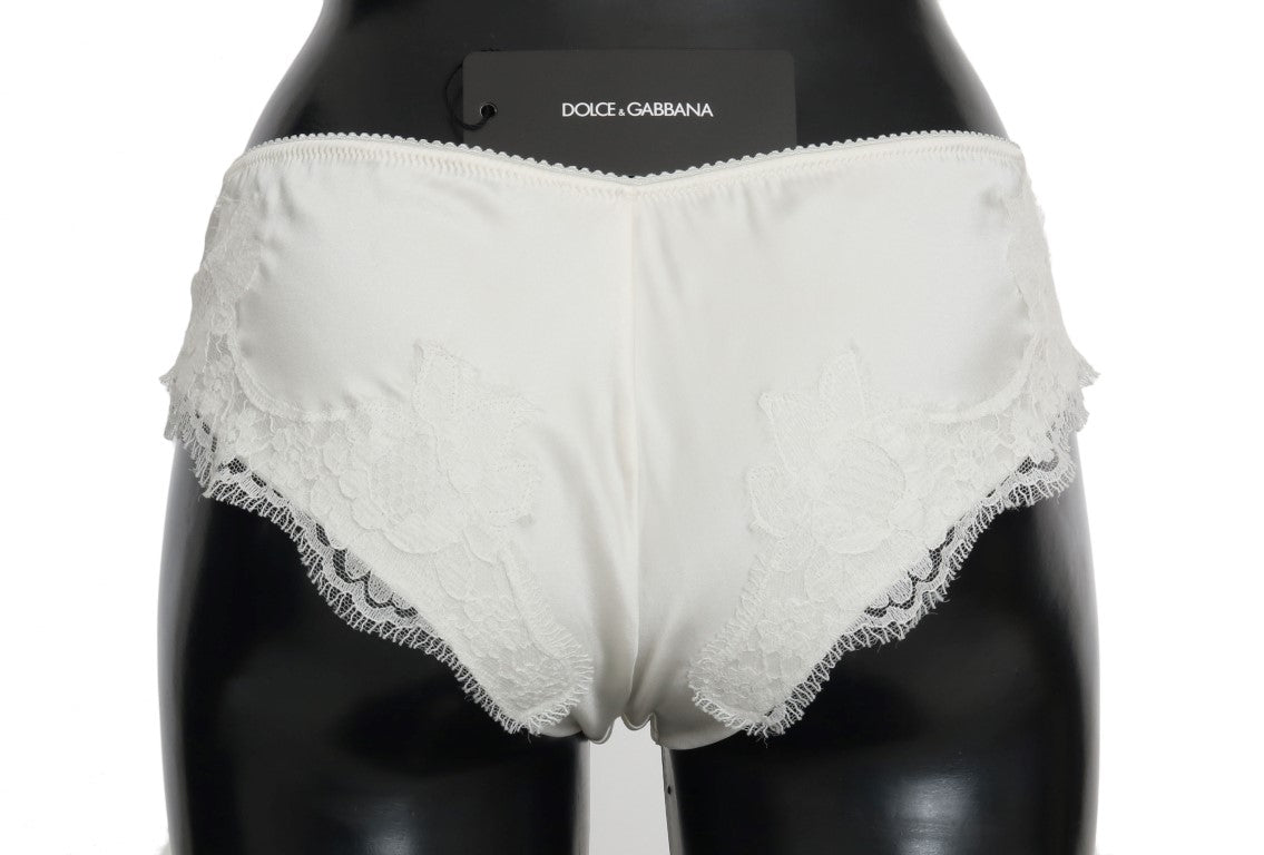 Dolce & Gabbana White Silk Lace Underwear Briefs