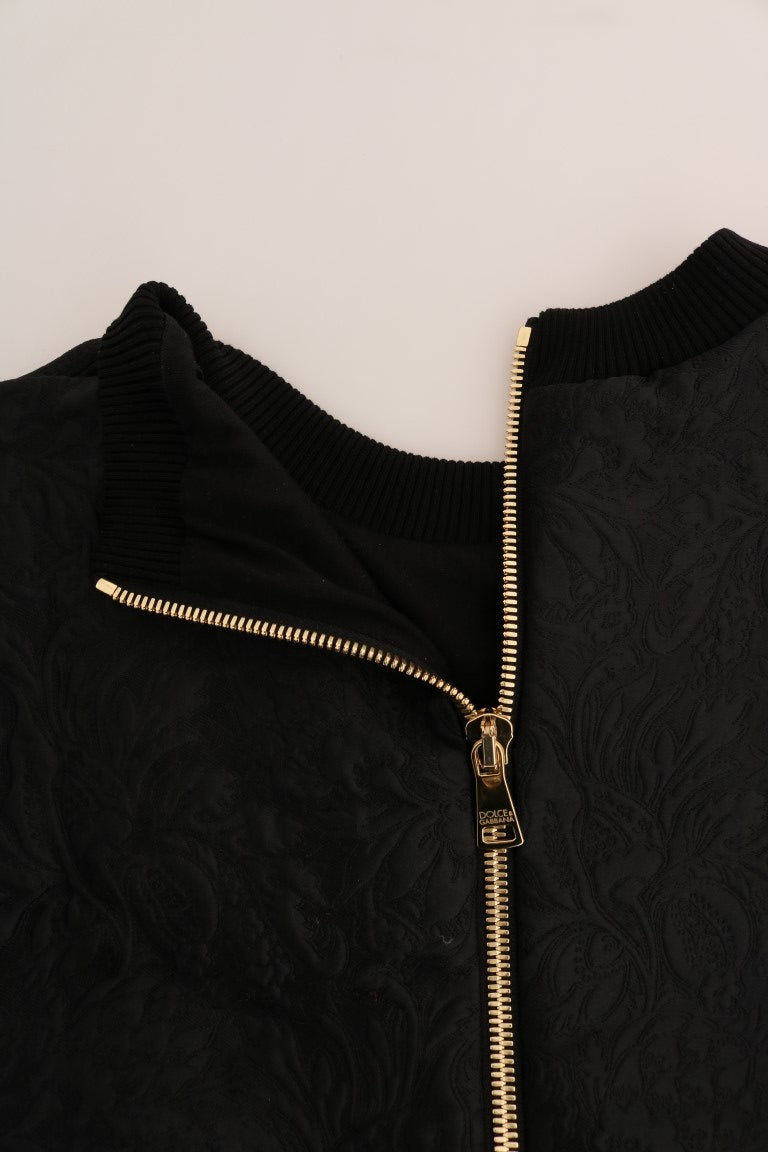 Dolce & Gabbana Black Brocade Cocktail Crystal Sweater
