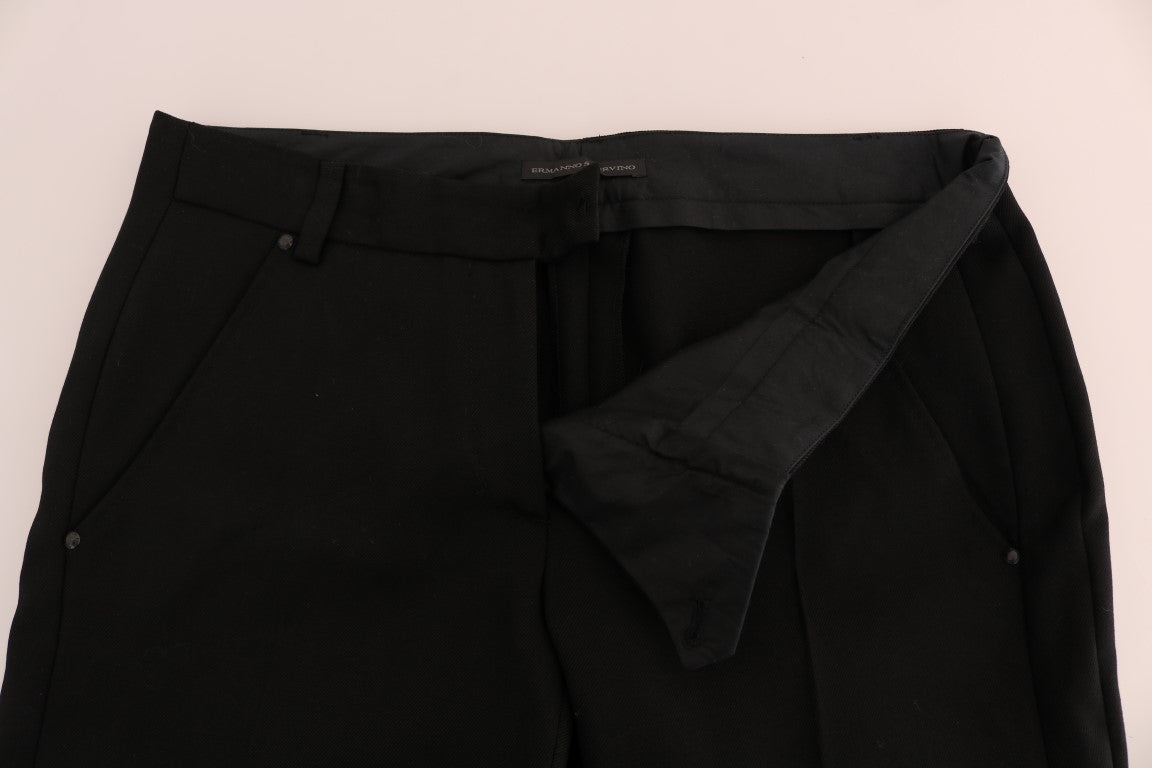 Ermanno Scervino Black Wool Straight Formal Pants