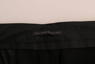 Ermanno Scervino Black Wool Straight Formal Pants