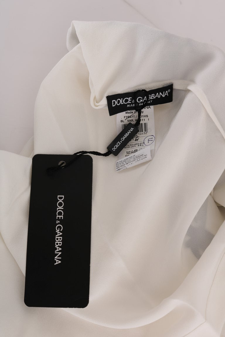 Dolce & Gabbana White Silk Black Frame Blouse