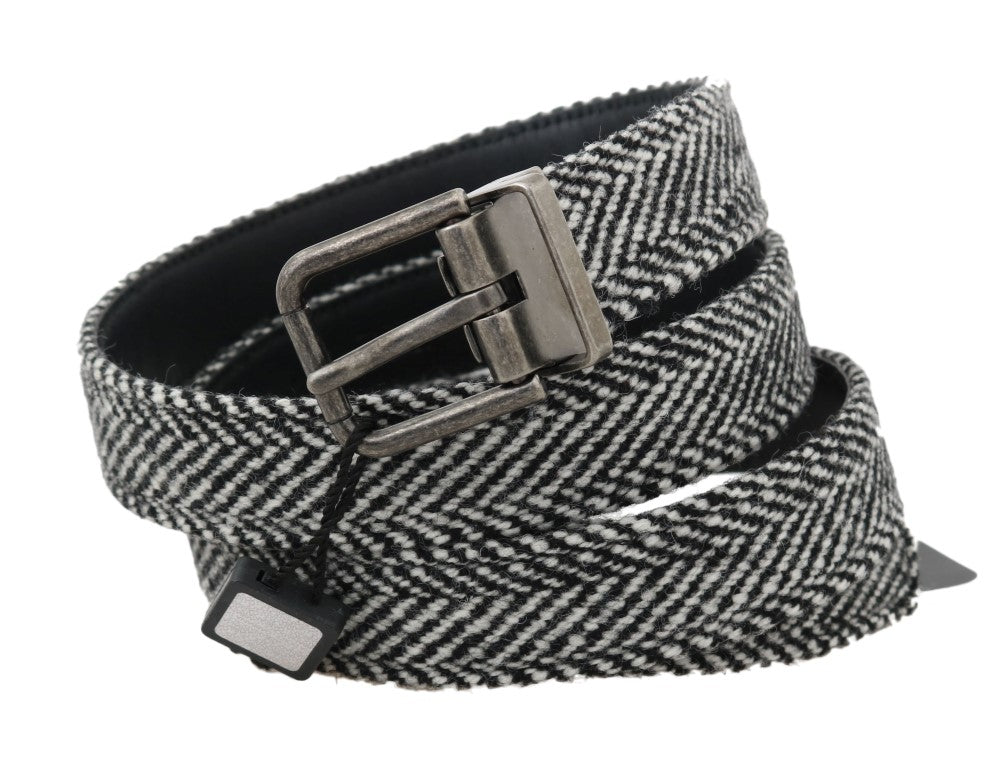 Dolce & Gabbana Black White Chevron Wool Leather Belt