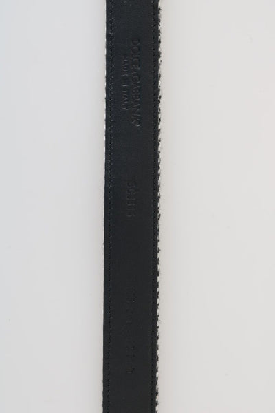 Dolce & Gabbana Black White Chevron Wool Leather Belt