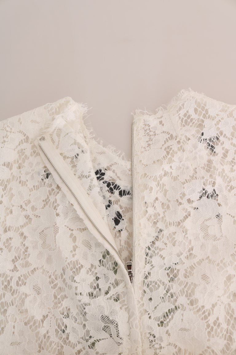 Dolce & Gabbana White Crystal Embellished Lace Blouse