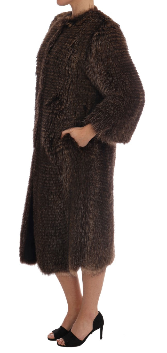 Dolce & Gabbana Brown Raccoon Fur Coat Jacket
