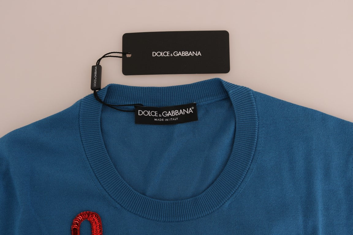 Dolce & Gabbana Blue Silk Love is Pullover Sweater