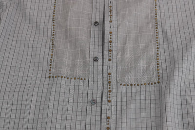 Dolce & Gabbana Gray Check GOLD Cotton Slim Fit Shirt