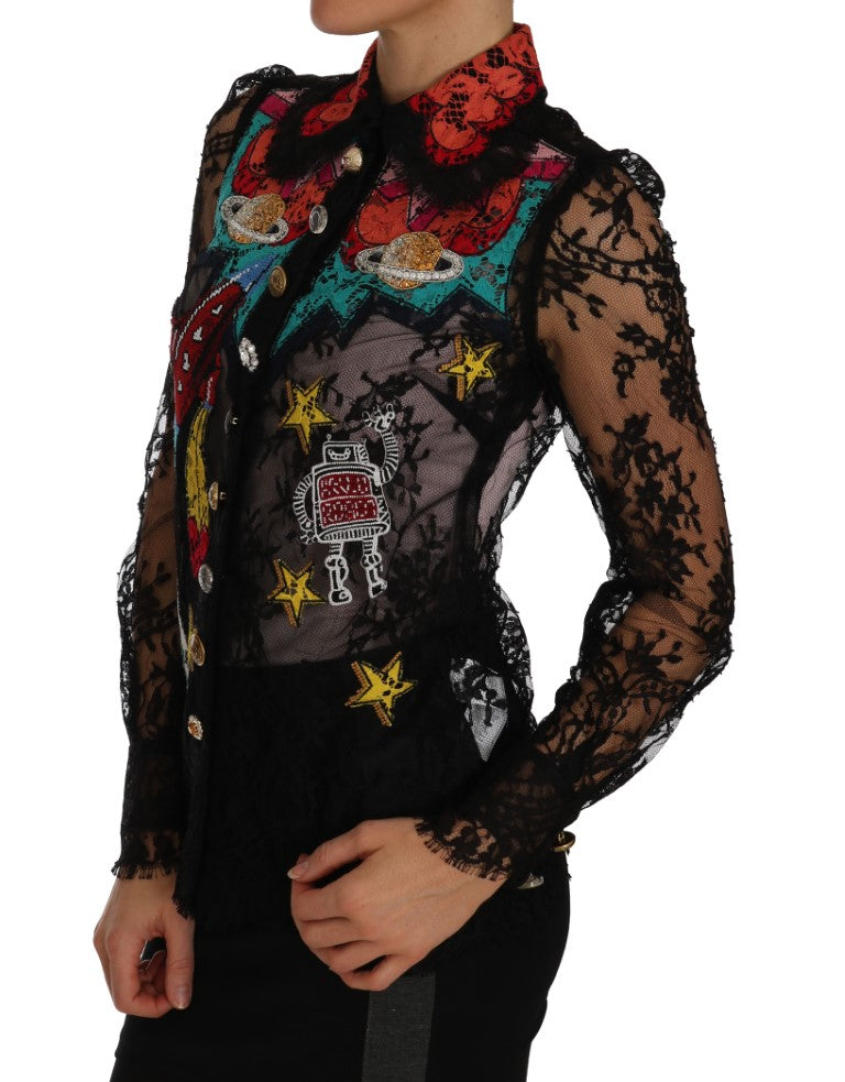 Dolce & Gabbana Black Lace Crystal SPACE Shirt
