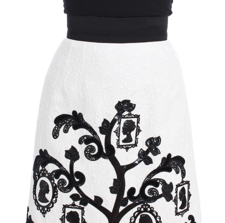 Dolce & Gabbana White Floral Brocade Family Tree Skirt