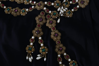 Dolce & Gabbana Black Silk Stretch Gold Crystal Dress