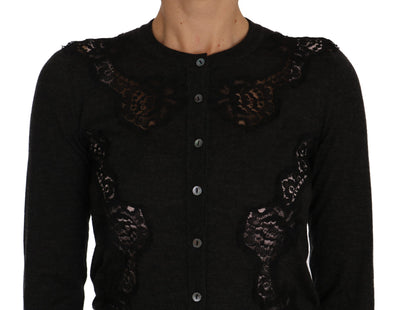 Dolce & Gabbana Gray Cashmere Lace Button Up Cardigan Sweater