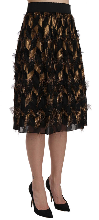 Dolce & Gabbana Black Gold Fringe Metallic Pencil A-line Skirt