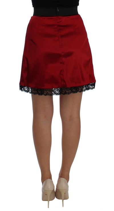 Dolce & Gabbana Red Black Lace A-Line Above Knee Skirt