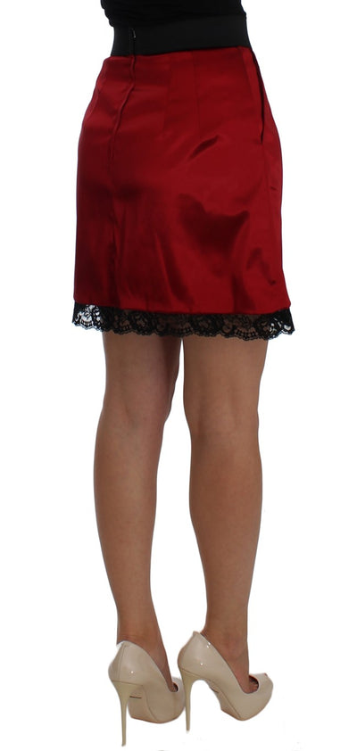 Dolce & Gabbana Red Black Lace A-Line Above Knee Skirt
