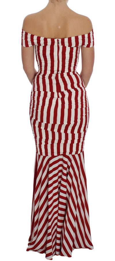 Dolce & Gabbana Red White Silk Stretch Dress