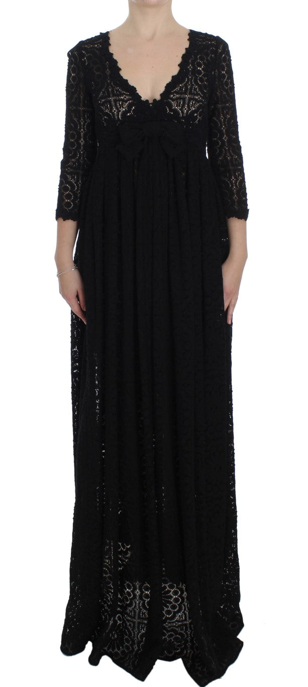 Dolce & Gabbana Black Ricamo Knitted Full Length Maxi Dress