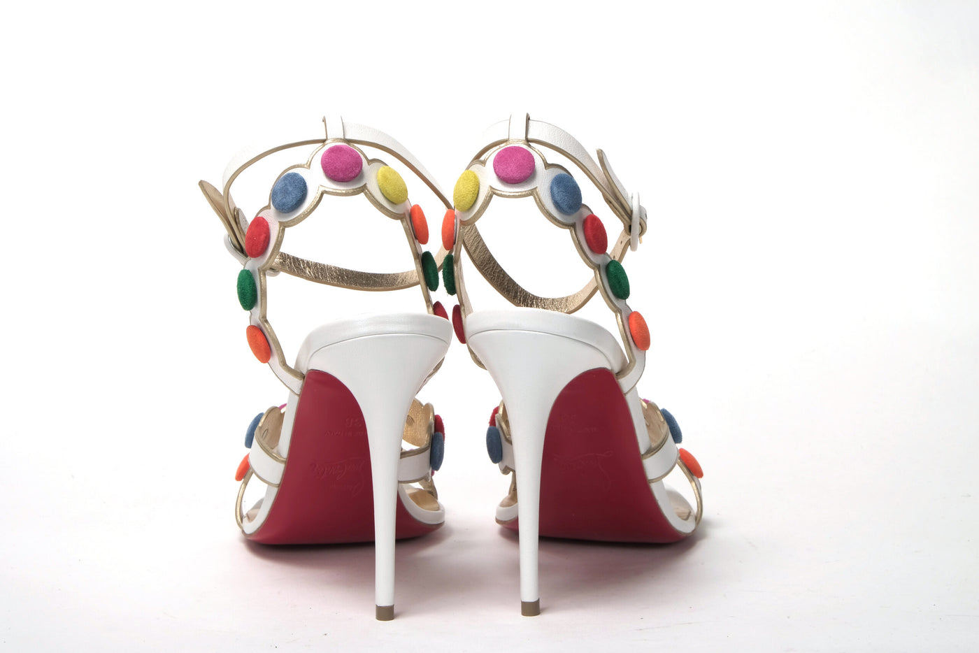 Christian Louboutin White Multicolor Spot Design High Heels Shoes Sandal