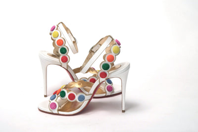 Christian Louboutin White Multicolor Spot Design High Heels Shoes Sandal