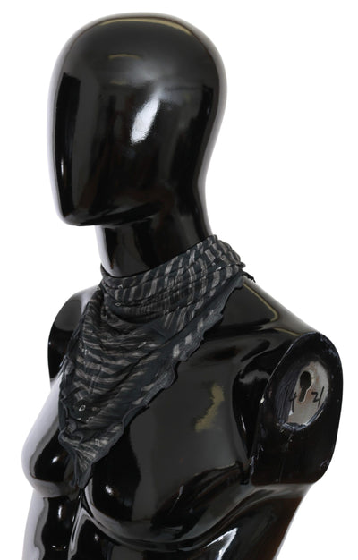 Costume National Black Gray Viscose Foulard Branded Scarf
