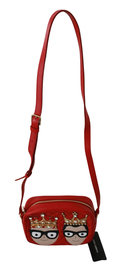 Dolce & Gabbana Red Crown Men Patch Crossbody Borse GLAM Leather BAg