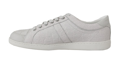 Dolce & Gabbana White Caiman Crocodile Sneaker Shoes