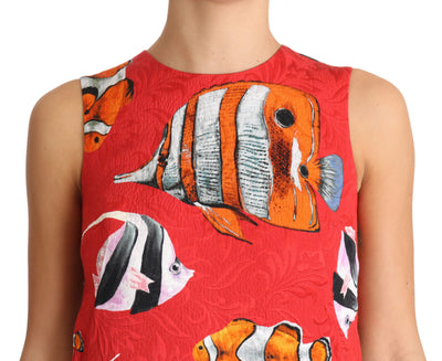 Dolce & Gabbana Red Fish Print Sleeveless Mini Shift Dress