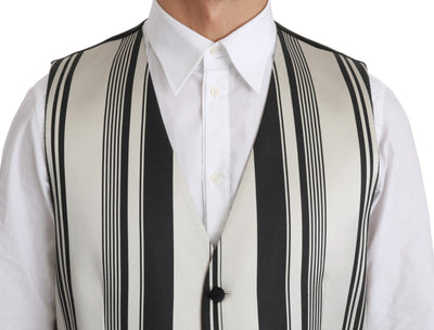 Dolce & Gabbana White Black Stripes Waistcoat Formal Vest