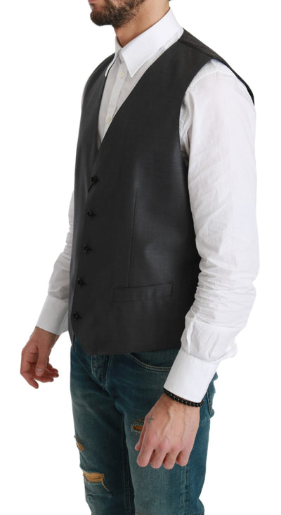 Dolce & Gabbana Gray Waistcoat Formal Stretch Wool Vest