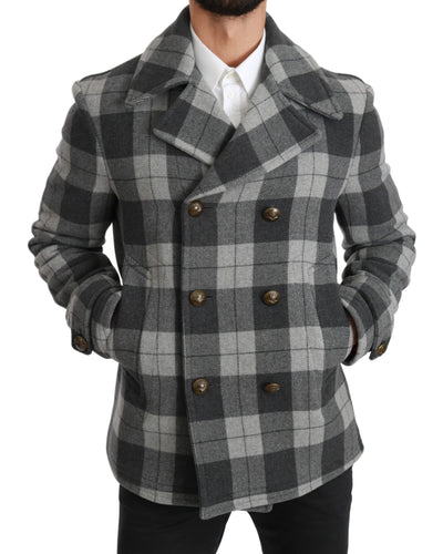 Dolce & Gabbana Gray Check Wool Cashmere Coat Jacket