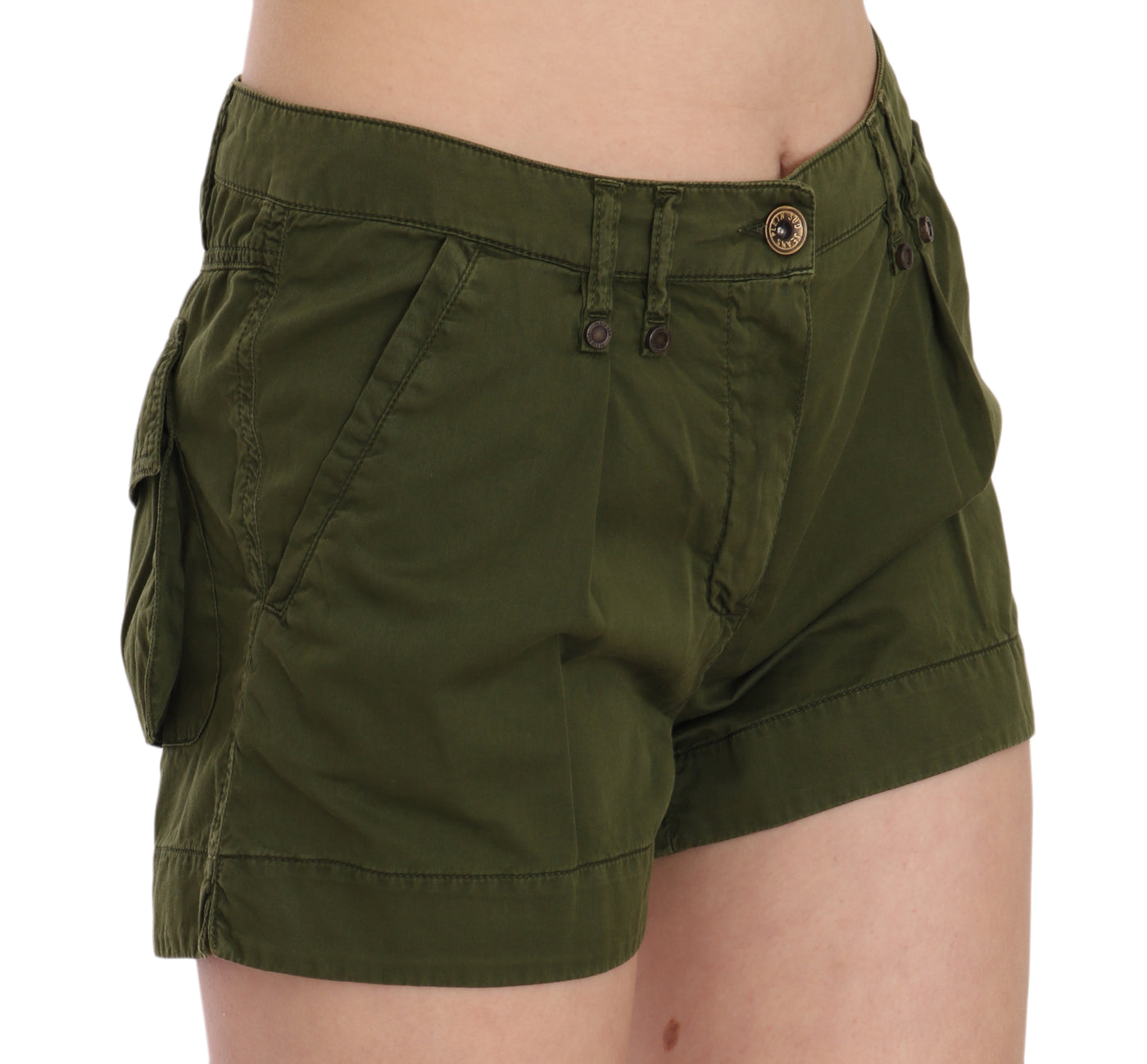 PLEIN SUD Green Mid Waist 100% Cotton Mini Shorts
