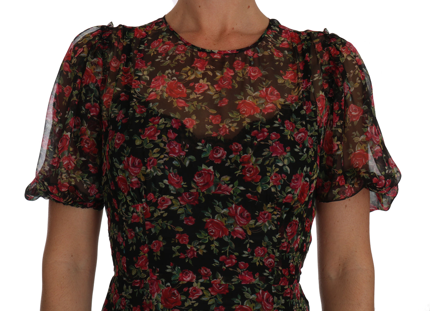 Dolce & Gabbana Black Floral Roses A-Line Shift Gown