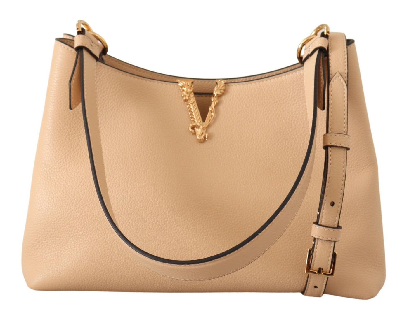 Versace Elegant Nude Grainy Leather Shoulder Bag