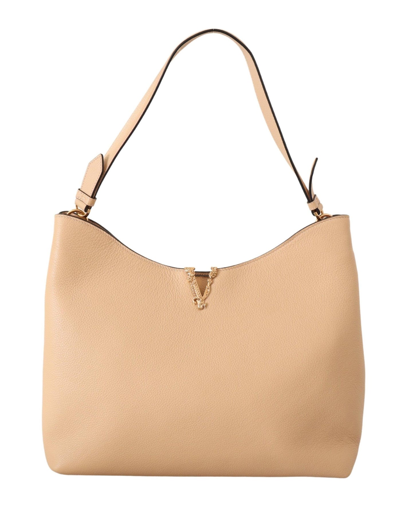 Versace Elegant Nude Grainy Leather Hobo Bag